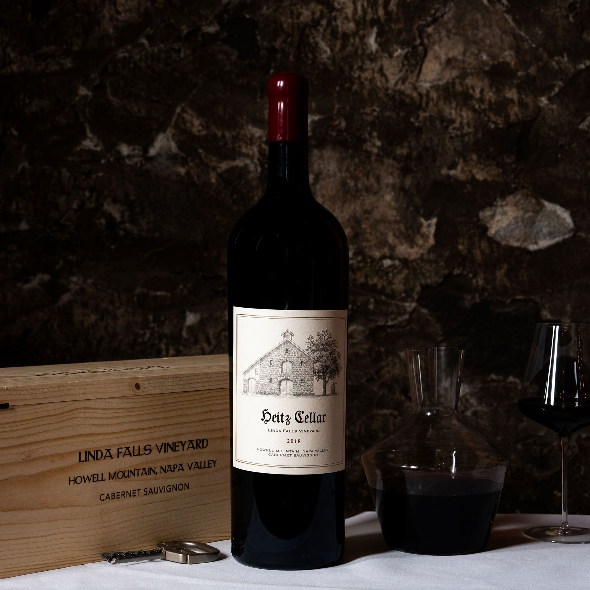 The Howell Mountain Jeroboam: A bottle of Heitz Cellar 2018 Linda Falls Cabernet Sauvignon, 3L with wooden Box